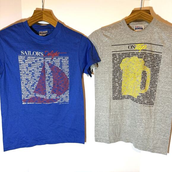 VTG Single Stitch 80’s Tshirts Beer Slang Sail Boat Small On Tap Lot Of 2 - Picture 1 of 11